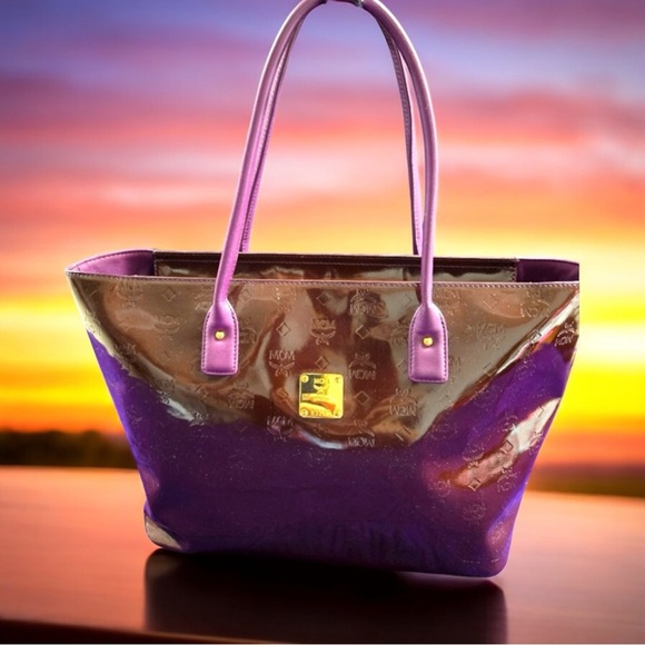 MCM Handbags - AUTHENTIC MCM LIMITED EDITION PATENT LEATHER MAROON/ PURPLE
SHOULDER BAG TOTE